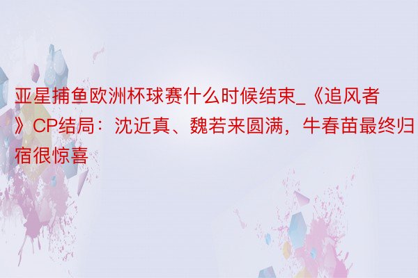 亚星捕鱼欧洲杯球赛什么时候结束_《追风者》CP结局:沈近真、魏若来圆满,牛春苗最终归宿很惊喜