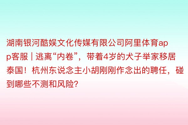 湖南银河酷娱文化传媒有限公司阿里体育app客服 | 逃离“内卷”，带着4岁的犬子举家移居泰国！杭州东说念主小胡刚刚作念出的聘任，碰到哪些不测和风险？