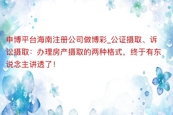 申博平台海南注册公司做博彩_公证摄取、诉讼摄取：办理房产摄取的两种格式，终于有东说念主讲透了！