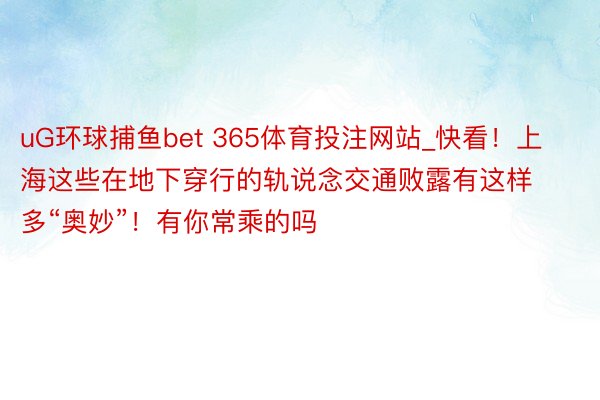 uG环球捕鱼bet 365体育投注网站_快看！上海这些在地下穿行的轨说念交通败露有这样多“奥妙”！有你常乘的吗