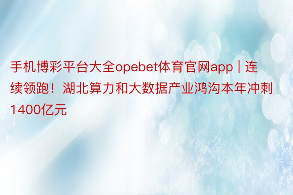 手机博彩平台大全opebet体育官网app | 连续领跑！湖北算力和大数据产业鸿沟本年冲刺1400亿元