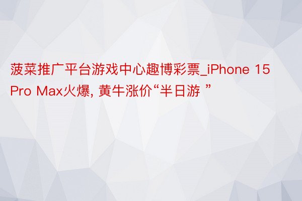 菠菜推广平台游戏中心趣博彩票_iPhone 15 Pro Max火爆, 黄牛涨价“半日游 ”